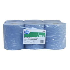 PRO Blue 2 Ply Centrefeed Roll 23cmx180m (Pack of 6)