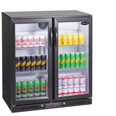 Hinged Double Door Low Height Black Outdoor Bottle Cooler, 180 x 330ml Bottles