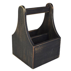 Zodiac Black/White Acacia Wood Table Caddy 6x6x9"