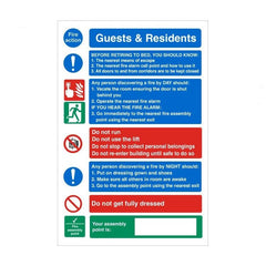 Mileta Guests & Residents Fire Action Safety Sign